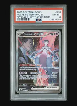 2025 POKEMON DRI SPECIAL ILLUSTRATION RARE #231 TEAM ROCKET'S MEWTWO EX PSA 8 - Image 1