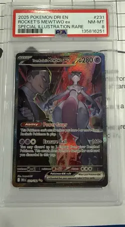 2025 POKEMON DRI SPECIAL ILLUSTRATION RARE #231 TEAM ROCKET'S MEWTWO EX PSA 8 - Image 4
