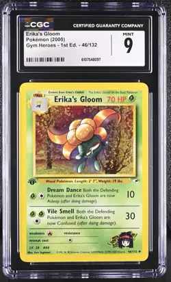 CGC MINT 9 Pokemon Erika's Gloom 46/132 2000 Gym Heroes 1st Edition - Image 1