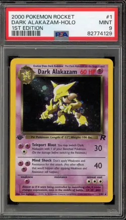 Pokemon Dark Alakazam Team Rocket 1st Edition Holo Rare #1 PSA 9 Mint - Image 1
