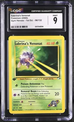 CGC MINT 9 Pokemon Sabrina's Venonat 96/132 2000 Gym Heroes 1st Edition - Image 1