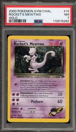 Pokemon Rocket's Mewtwo Gym Challenge Unlimited Holo Rare #14 PSA 7 - Image 1