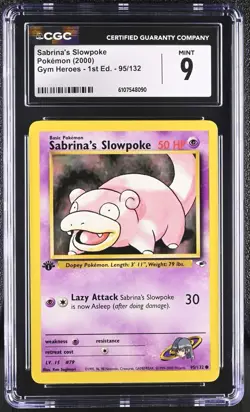 CGC MINT 9 Pokemon Sabrina's Slowpoke 95/132 2000 Gym Heroes 1st Edition - Image 1