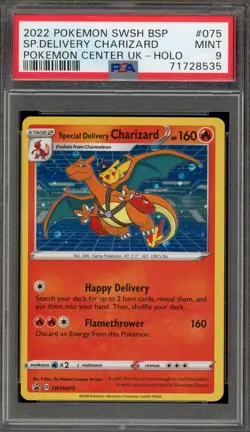 Pokemon Special Delivery Charizard P.M. Center UK Holo Promo SWSH075 PSA 9 Mint - Image 1