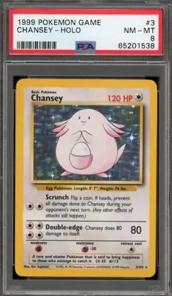 Pokemon Chansey Base Set Unlimited Holo Rare #3 PSA 8 - Image 1