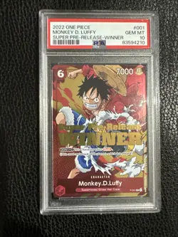 Auth. Guar. 2022 One Piece Luffy Super Pre-Release Winner #001 PSA 10 - Image 1
