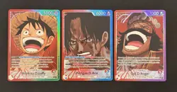 One Piece Carrying On His Will Luffy OP13-001, Ace OP13-002, Roger OP13-003 NM - Image 1