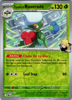 Cynthia’s Roserade 008/182 Reverse Holo Pokemon TCG Destined Rivals NM Card - Image 1