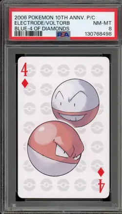 Pokemon 10th Ann. Playing Cards Electrode/Voltorb Blue 4 of Diamonds PSA 8 - Image 1