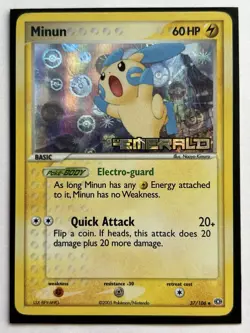 Minun 37/106 2005 EX Emerald Pokemon Card Unlimited Holo TCG - Image 1