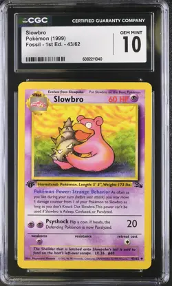 CGC 10 Slowbro 43/62 1st Edition Fossil Pokemon Card - Image 1