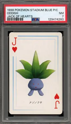 Pokemon Stadium Blue Playing Cards Oddish Jack of Hearts PSA 7 - Image 1