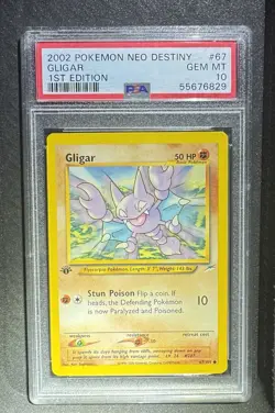 Pokemon Neo Destiny 1st Edition Common Card Gligar 67/105 PSA 10 - Image 1