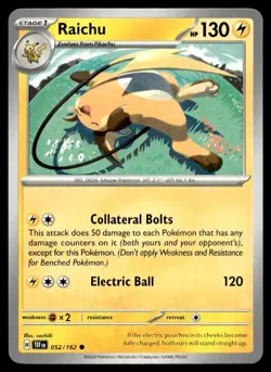 Raichu 52/162 Pokemon Card Temporal Forces Common 130 HP Near Mint K35 - Image 1