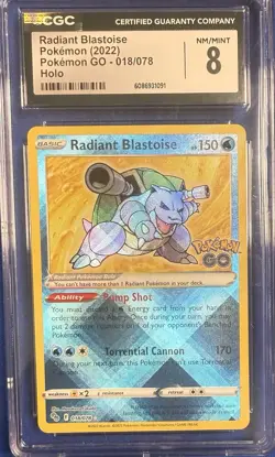 Pokemon TCG Radiant Blastoise Holo Card 018/078 Pokemon Go CGC Near Mint 8 - Image 1