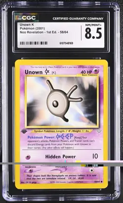 CGC NM-MT+ 8.5 Pokemon Unown K 58/64 2001 Neo Revelation 1st Edition - Image 1