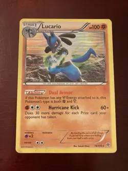 Lucario 78/135 Black & White Plasma Storm Holo Rare Pokemon TCG Card - Image 1