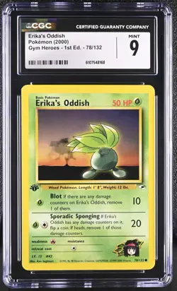 CGC MINT 9 Pokemon Erika's Oddish 78/132 2000 Gym Heroes 1st Edition - Image 1