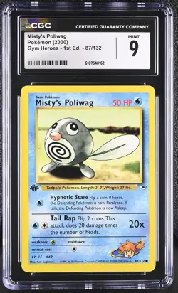 CGC MINT 9 Pokemon Misty's Poliwag 87/132 2000 Gym Heroes 1st Edition - Image 1