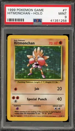 Pokemon Hitmonchan Base Set Unlimited Holo Rare #7 PSA 9 Mint - Image 1