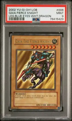 YUGIOH PSA 9 Gaia the Fierce Knight LOB-006 Ultra Rare Unlimited Original 2002 - Image 1