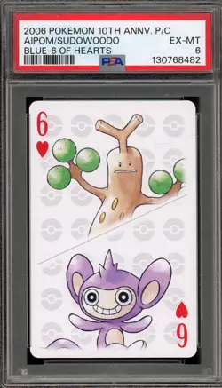 Pokemon 10th Ann. Playing Cards Aipom/Sudowoodo Blue 6 of Hearts PSA 6 - Image 1
