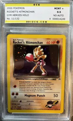 Pokemon TCG Rockets Hitmonchan Holo Rare Card 11/132 Gym Heroes OCG 9.5 Mint + - Image 1