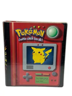Vtg Pokemon Card Binder Thunder Wave Electric Pikachu Nintendo 1998 w/ 81 Cards - Image 1
