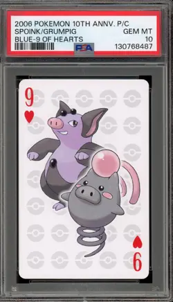 Pokemon 10th Ann. Playing Cards Spoink/Grumpig Blue 9 of Hearts PSA 10 Gem Mint - Image 1