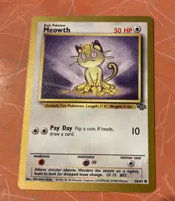 MEOWTH GOLD Border Pokemon Card 56/64 1999 JUNGLE Fruit TCG Original Vintage - Image 1