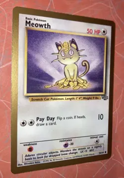 MEOWTH GOLD Border Pokemon Card 56/64 1999 JUNGLE Fruit TCG Original Vintage - Image 2