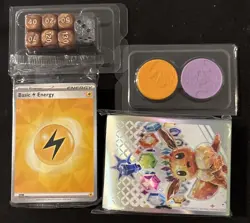 Pokemon ETB Accessories Prismatic Evolutions-Sleeves, Dice, Coins, Energy Cards - Image 1