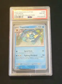 Vaporeon SVP 168 Prismatic Evolutions Poster Collection PRE Pokemon Card PSA 8 - Image 2