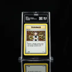 🍥 Swirl TAG 8.5 MINT Brock 1st Edition Gym Heroes Holo Pokemon Card 15/132 - Image 1