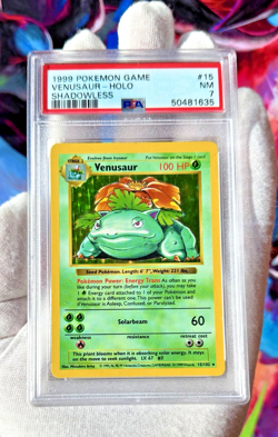 1999 POKEMON BASE SET CARD - SHADOWLESS #15 VENUSAUR - HOLO PSA 7 - Image 2
