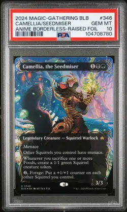 MTG Camellia, the Seedmiser 346 Rare Raised Foil Bloomburrow PSA 10 Gem Mint - Image 1