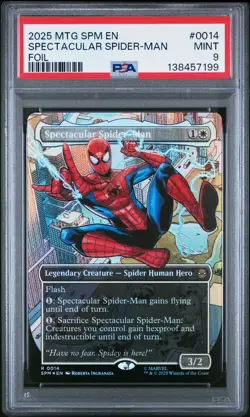 2025 MTG MARVEL'S SPIDER-MAN FOIL #0014 SPECTACULAR SPIDER-MAN PSA 9 - Image 1