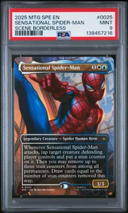 2025 MTG MARVEL'S SPIDER-MAN ETERNAL BORDERLESS SENSATIONAL SPIDER-MAN PSA 9 - Image 1
