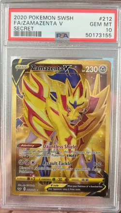 PSA 10 Zamazenta V GOLD SECRET RARE 212/202 Sword Shield Full Art - Image 1