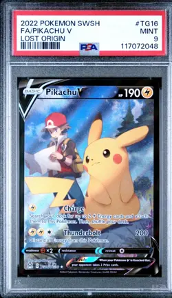 2022 POKEMON SWORD & SHIELD LOST ORIGIN #TG16 FULL ART/PIKACHU V PSA 9 - Image 1