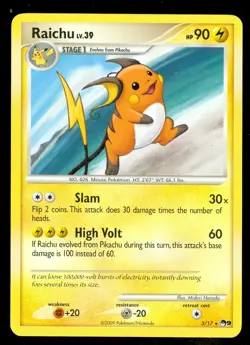 Pokemon RAICHU 3/17 Promo Card POP Series 9 - - Lightly Played - Image 1