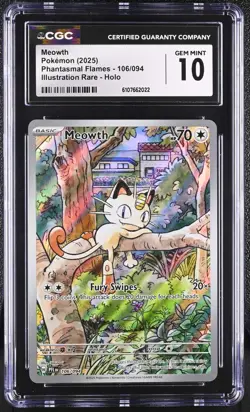 2025 Pokemon Meowth Phantasmal Flames 106/094 IR CGC GEM MINT 10 - Image 1