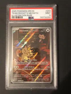POKEMON PSA 9 2025 SV Destined Rivals Team Rocket's Meowth 203/182 - Image 1
