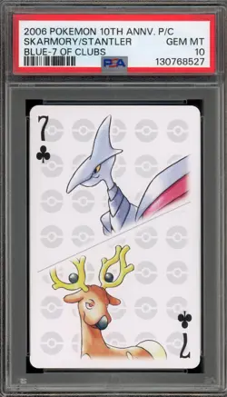 Pokemon 10th Ann. Playing Cards Skarmory/Stantler Blue 7 of Clubs PSA 10 - Image 1