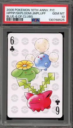 Pokemon 10th Ann. Playing Cards Hoppip/Skiploom/Jumpluff Blue 6 of Clubs PSA 10 - Image 1