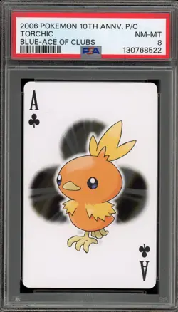 Pokemon 10th Ann. Playing Cards Torchic Blue Ace of Clubs PSA 8 - Image 1