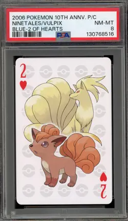 Pokemon 10th Ann. Playing Cards Ninetales/Vulpix Blue 2 of Hearts PSA 8 - Image 1