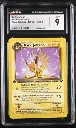 CGC 9 MINT Dark Jolteon 2000 Team Rocket 1st Edition 38/82 Pokemon Card - Image 1