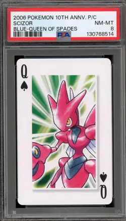 Pokemon 10th Ann. Playing Cards Scizor Blue Queen of Spades PSA 8 - Image 1