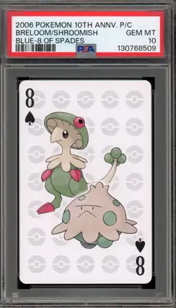 Pokemon 10th Ann. Playing Cards Breloom/Shroomish Blue 8 of Spades PSA 10 - Image 1